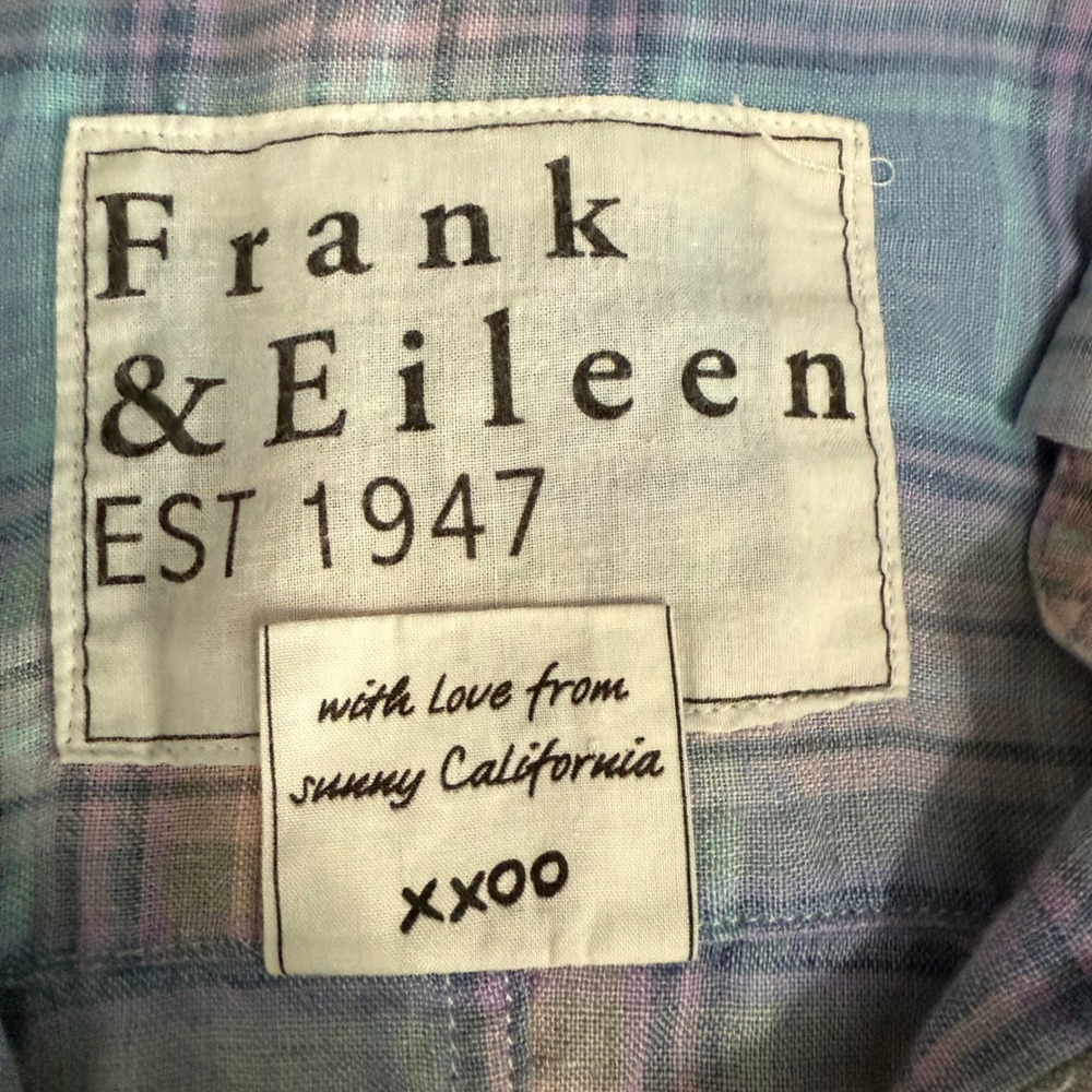 Frank and Eileen Plaid Linen Button Up Shirt Womens Size Large Blue Pink - Picture 7 of 11